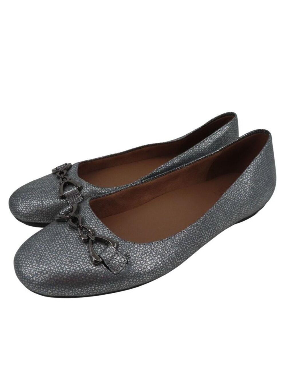 Naturalizer MAXWELL Women 9.5 W Gray Silver Buckle Round Toe Ballet Flat Shoes